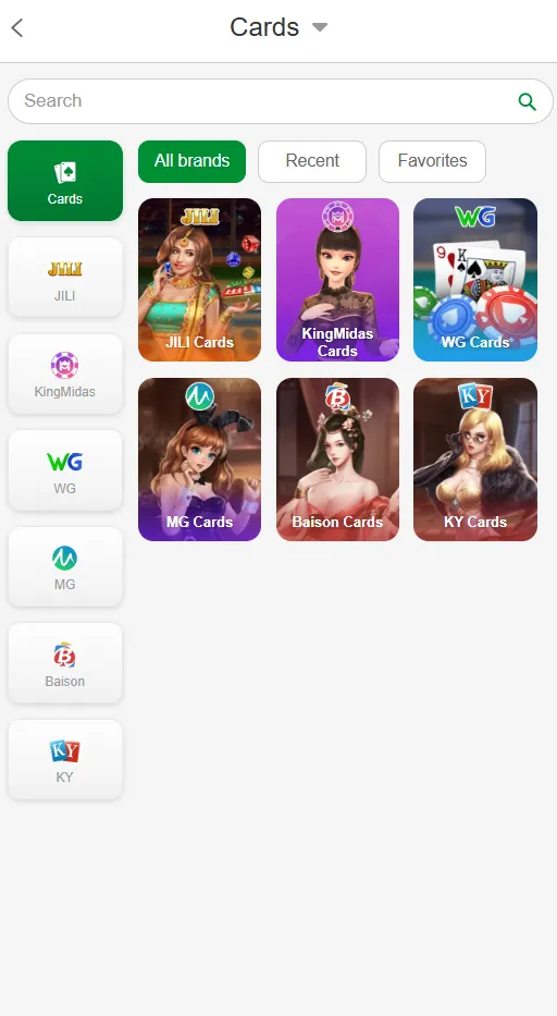 Betinr card games interface screenshot