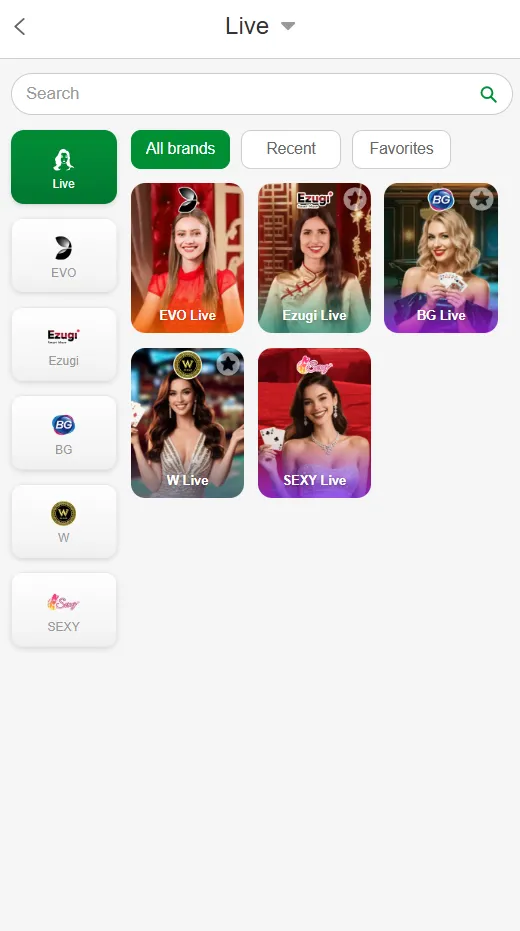 Betinr live games interface screenshot