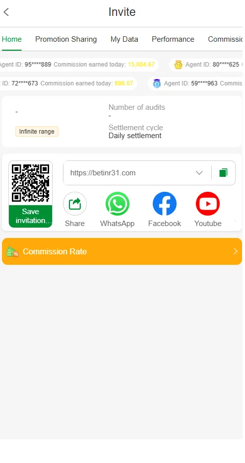 Betinr invite and referral screenshot
